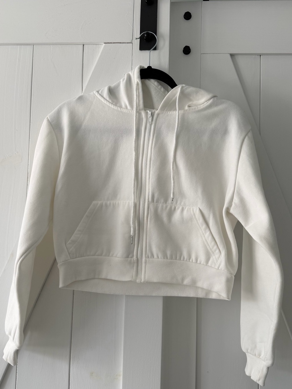 Cropped White Zip-Up Hoodie